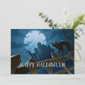 Spooky Black Cat Halloween Invitation Kaart (Staand voorkant)
