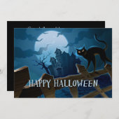 Spooky Black Cat Halloween Invitation Kaart (Voorkant / Achterkant)