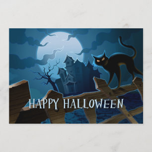 Spooky Black Cat Halloween Invitation Kaart