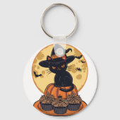 Spooky Black Cat Halloween Keychain – Cute & Creep (Voorkant)
