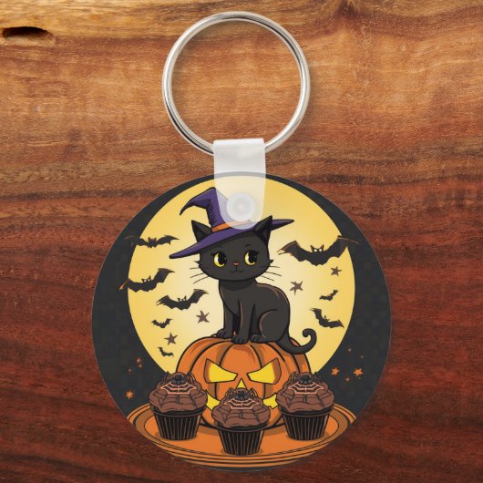 Spooky Black Cat Halloween Keychain – Cute & Creep (Achterkant)