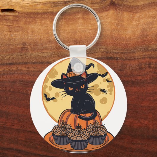 Spooky Black Cat Halloween Keychain – Cute & Creep (Voorkant)