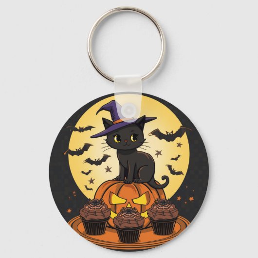 Spooky Black Cat Halloween Keychain – Cute & Creep (Achterkant)