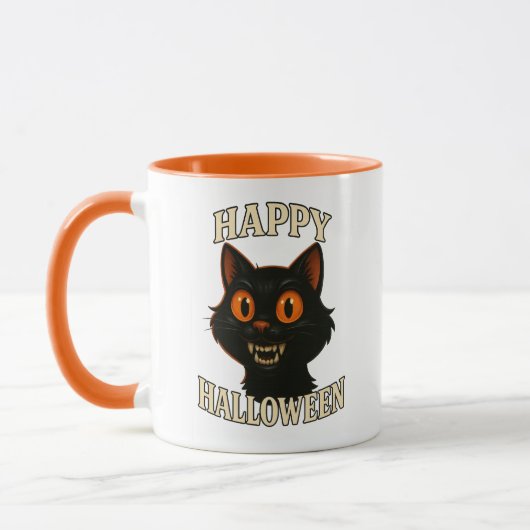 Spooky Black Cat Halloween Mok (Links)