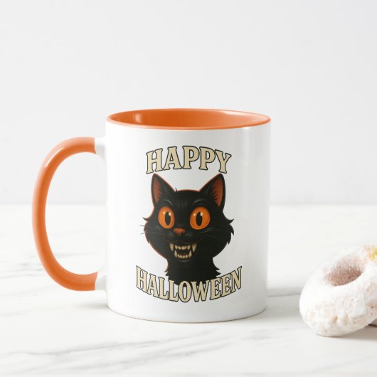 Spooky Black Cat Halloween Mok (Met donut)