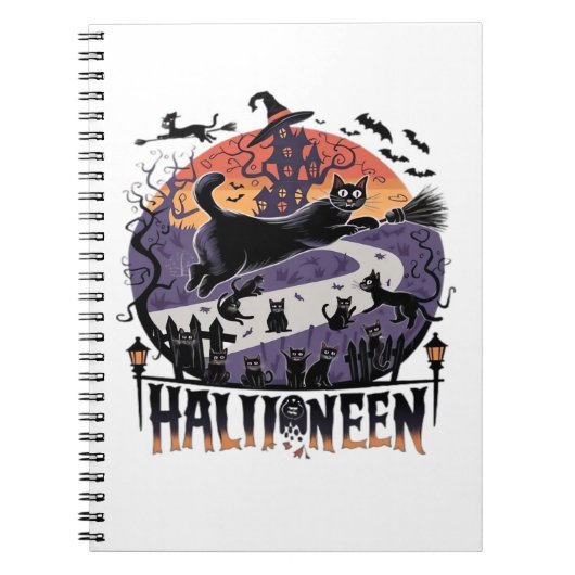 Spooky Black Cat Halloween Night -  Haunted Notitieboek (Voorkant)