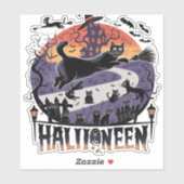 Spooky Black Cat Halloween Night -  Haunted Sticker (Vel)