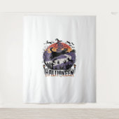 Spooky Black Cat Halloween Night -  Haunted Wandkleed (Voorkant)