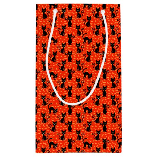 Spooky Black Cat Halloween Oranje vleermuizen Klein Cadeauzakje (Achterkant)