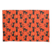 Spooky Black Cat Halloween Oranje vleermuizen Kussensloop (Voorkant)