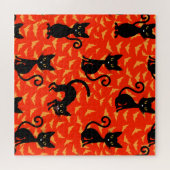 Spooky Black Cat Halloween Oranje vleermuizen Legpuzzel (Horizontaal)