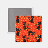 Spooky Black Cat Halloween Oranje vleermuizen Magneet (Voorkant / Achterkant)