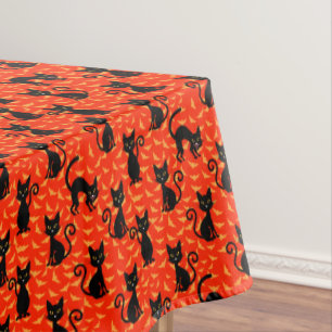 Spooky Black Cat Halloween Oranje vleermuizen Tafelkleed
