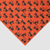 Spooky Black Cat Halloween Oranje vleermuizen Tissuepapier (Detail)