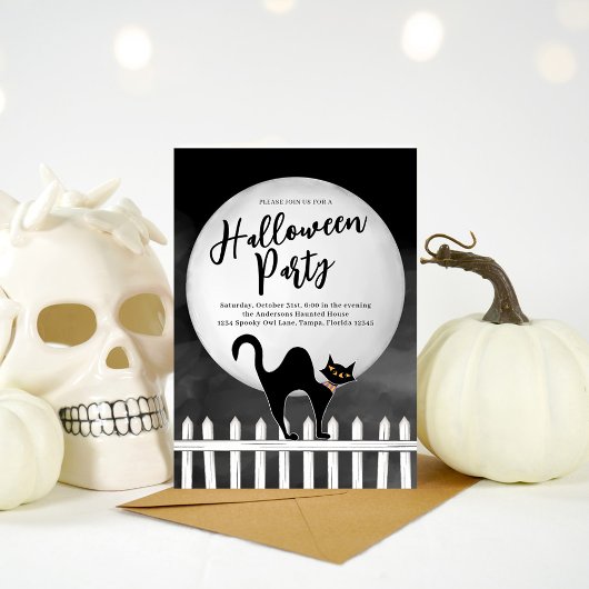 Spooky Black Cat Halloween Party Custom Kaart