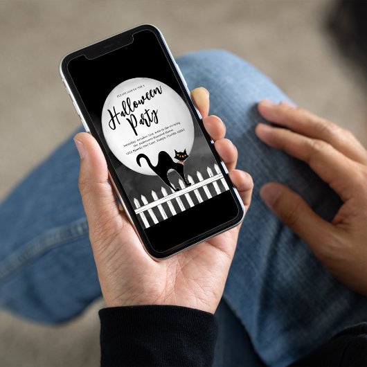 Spooky Black Cat Halloween Party Custom Kaart