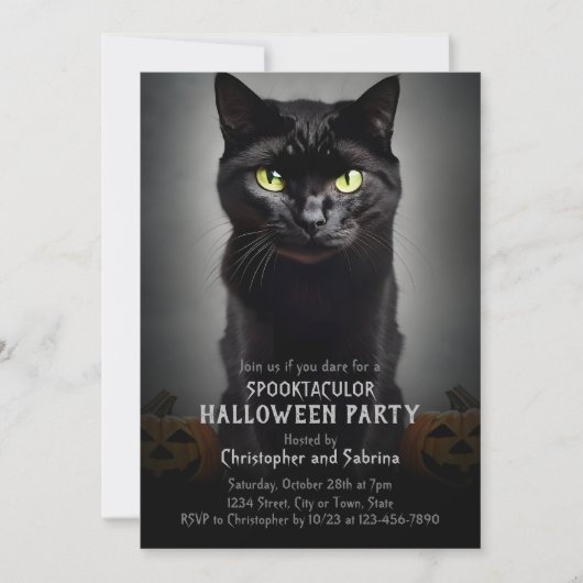 Spooky Black Cat Halloween Party Kaart (Voorkant)