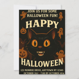 Spooky Black Cat Halloween Party Kaart