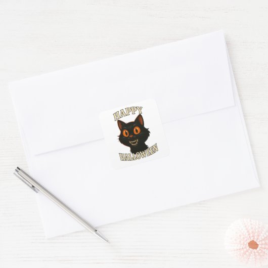 Spooky Black Cat Halloween Party Vierkante Sticker (Envelop)