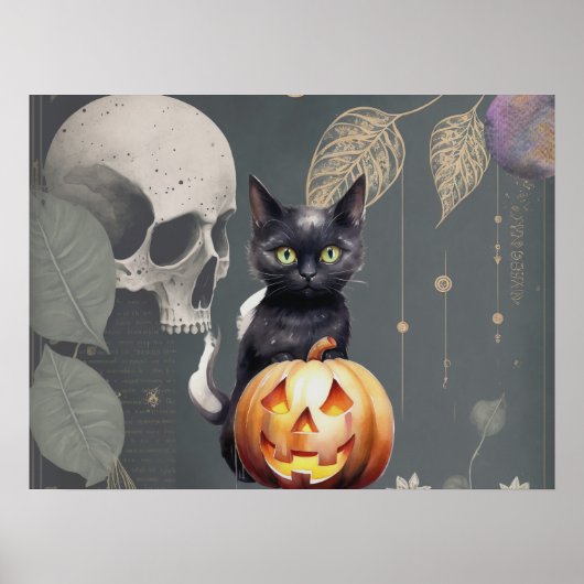 Spooky Black Cat Halloween Poster (Voorkant)