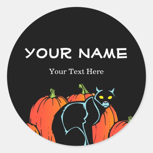 Spooky Black Cat Halloween Ronde Sticker (Voorkant)