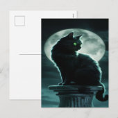 Spooky Black Cat Halloween Wallpaper - 2025 Nacht! Feestdagenkaart (Voorkant / Achterkant)