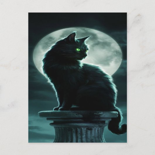 Spooky Black Cat Halloween Wallpaper - 2025 Nacht! Feestdagenkaart (Voorkant)