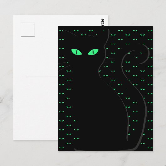Spooky Black Cat Happy Halloween Briefkaart (Voorkant / Achterkant)