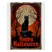 Spooky Black Cat Happy Halloween  Gothic Perfect Poster (Voorkant)