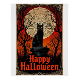 Spooky Black Cat Happy Halloween  Gothic Perfect Poster