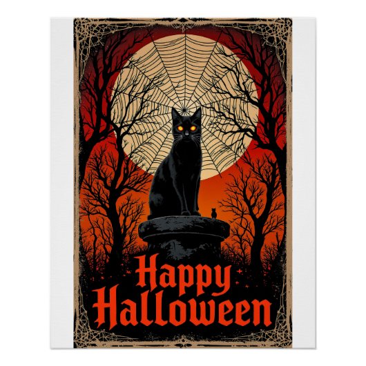 Spooky Black Cat Happy Halloween  Gothic Perfect Poster (Voorkant)