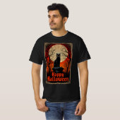 Spooky Black Cat Happy Halloween  Gothic T-shirt (Voorkant volledig)