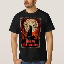 Spooky Black Cat Happy Halloween  Gothic T-shirt
