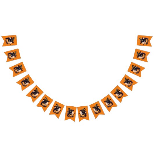 Spooky Black Cat & Jack-o-Lantern Sinaasappel Vlaggetjes (Alle)