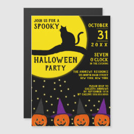 Spooky Black Cat Jack O'lantern Halloween Party Magnetische Uitnodiging