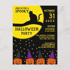 Spooky Black Cat Jack O'lantern Halloween Party Uitnodiging Briefkaart