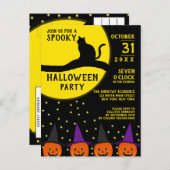 Spooky Black Cat Jack O'lantern Halloween Party Uitnodiging Briefkaart (Voorkant / Achterkant)