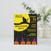 Spooky Black Cat Jack O'lantern Halloween Party Uitnodiging Briefkaart (Staand voorkant)