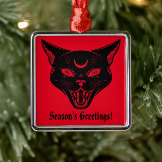 Spooky Black Cat kerstversiering Metalen Ornament (Boom)