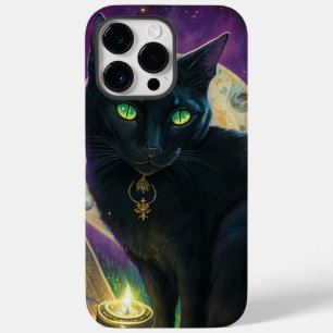 SPOOKY BLACK CAT MET GROENE OGEN EN KANDLE Case-Mate iPhone 14 PRO MAX HOESJE
