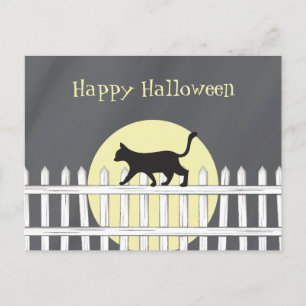 Spooky Black Cat op Picket Fence Briefkaart