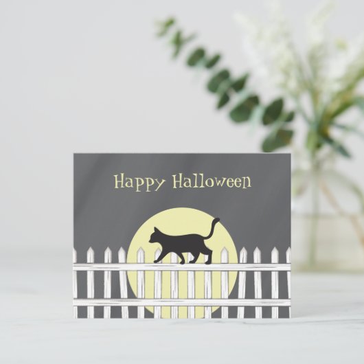 Spooky Black Cat op Picket Fence Briefkaart (Staand voorkant)