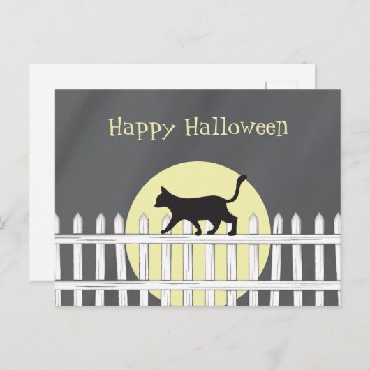 Spooky Black Cat op Picket Fence Briefkaart (Voorkant / Achterkant)