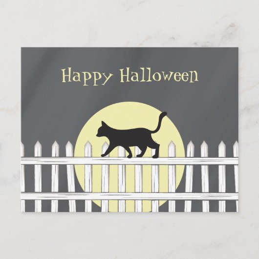 Spooky Black Cat op Picket Fence Briefkaart (Voorkant)