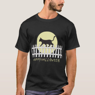 Spooky Black Cat op Picket Fence T-shirt