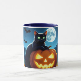 Spooky Black Cat op Pumpkin Halloween Mok