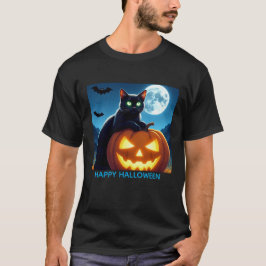 Spooky Black Cat op Pumpkin Mannen T-shirt