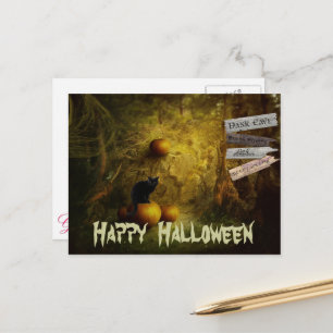 Spooky Black Cat, Pumpkin Halloween Briefkaart
