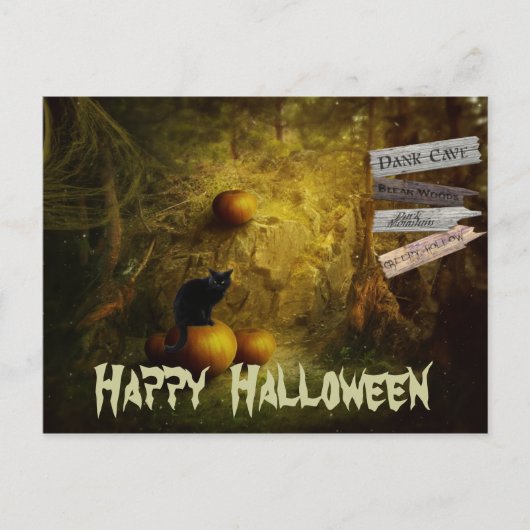 Spooky Black Cat, Pumpkin Halloween Briefkaart (Voorkant)
