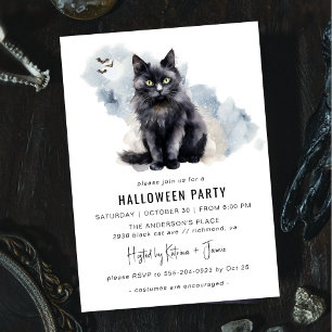 Spooky Black Cat   Schattigee Witchy Halloween Par Kaart